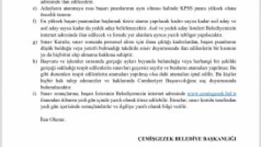 Çemişgezek Belediye Başkanlığı Zabıta Alım İlanı